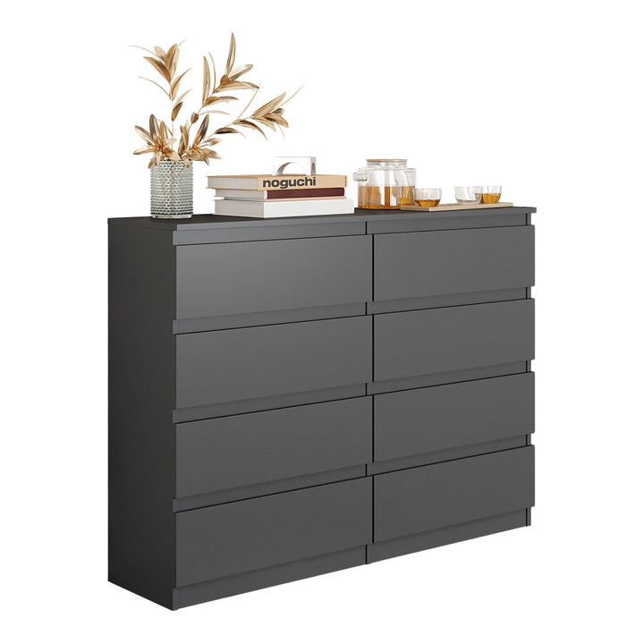 GABRIEL – kommode med 8 skuffer – antracit – H92 cm B120 cm D33 cm