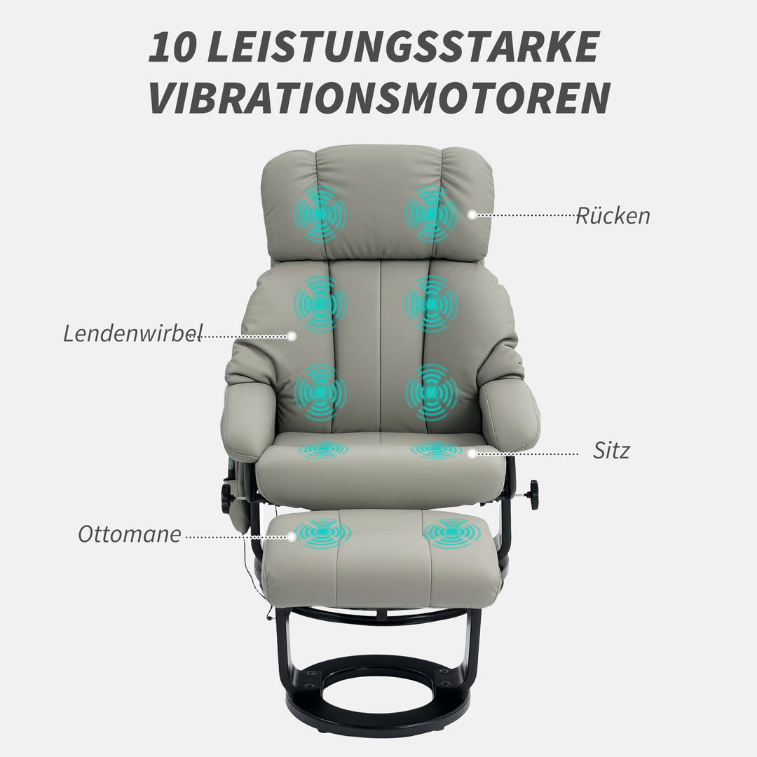 Lænestol med massagefunktion og tv-stol med sidelomme, kunstlæder, grå