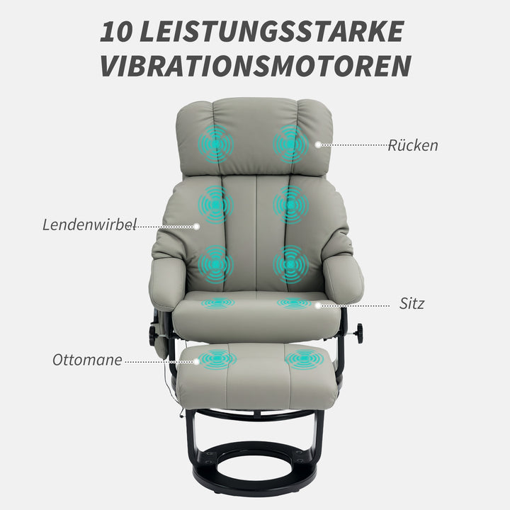 Lænestol med massagefunktion og tv-stol med sidelomme, kunstlæder, grå