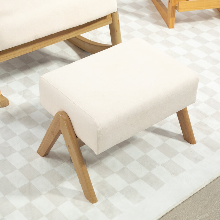 Gyngestol med skammel, blød polstring, linnedlook, træstel, cremehvid