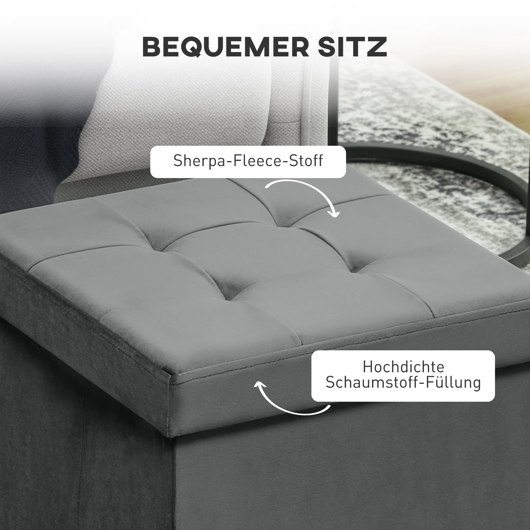 Sammenklappelig opbevaringsskammel med opbevaringskasse, skum, mdf, grå