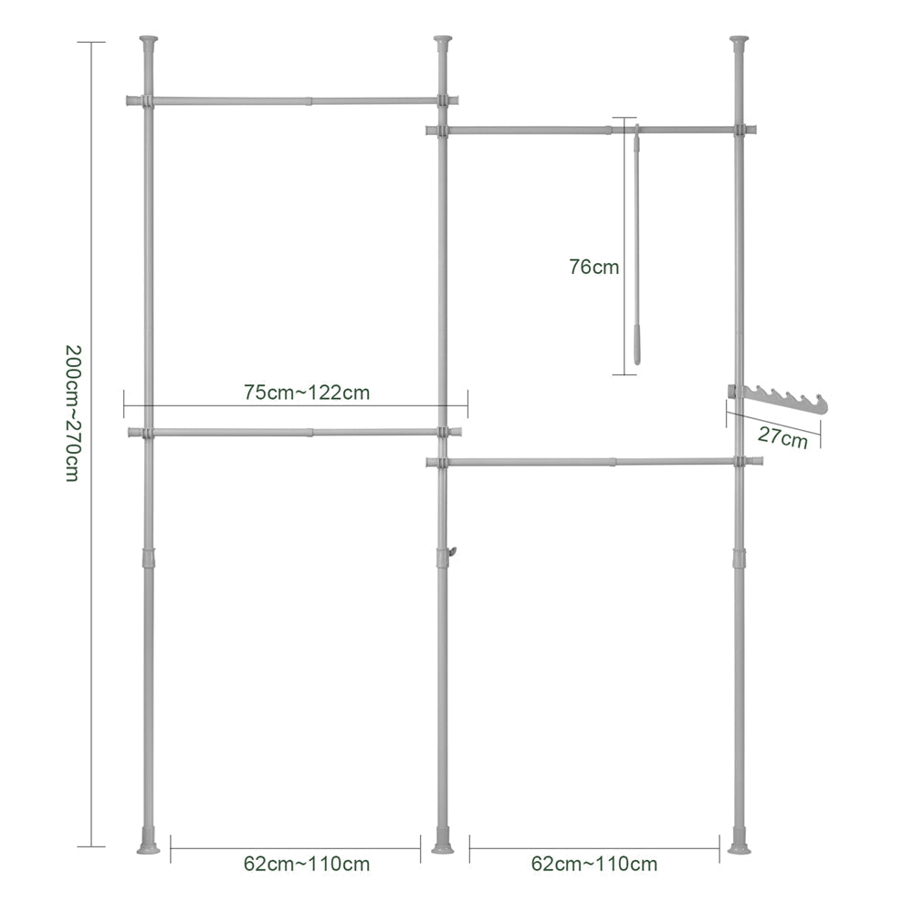 Få mere ud af dit soveværelse med en fleksibel teleskopgarderobe, H200-270 cm, L75-122 cm + 62-110 cm