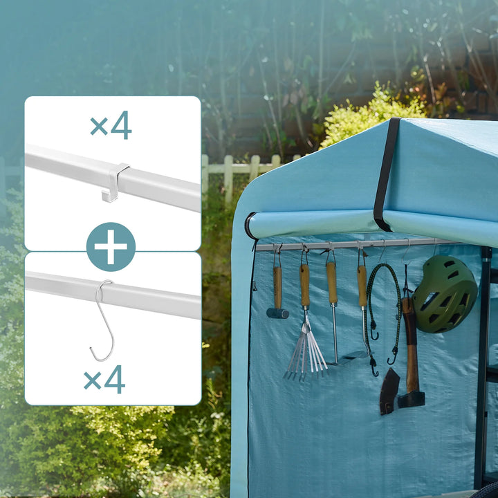 Robust og vejrbestandigt haveskur, lyseblå (159 x 219 x 165 cm)