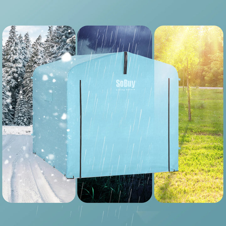 Robust og vejrbestandigt haveskur, lyseblå (159 x 219 x 165 cm)