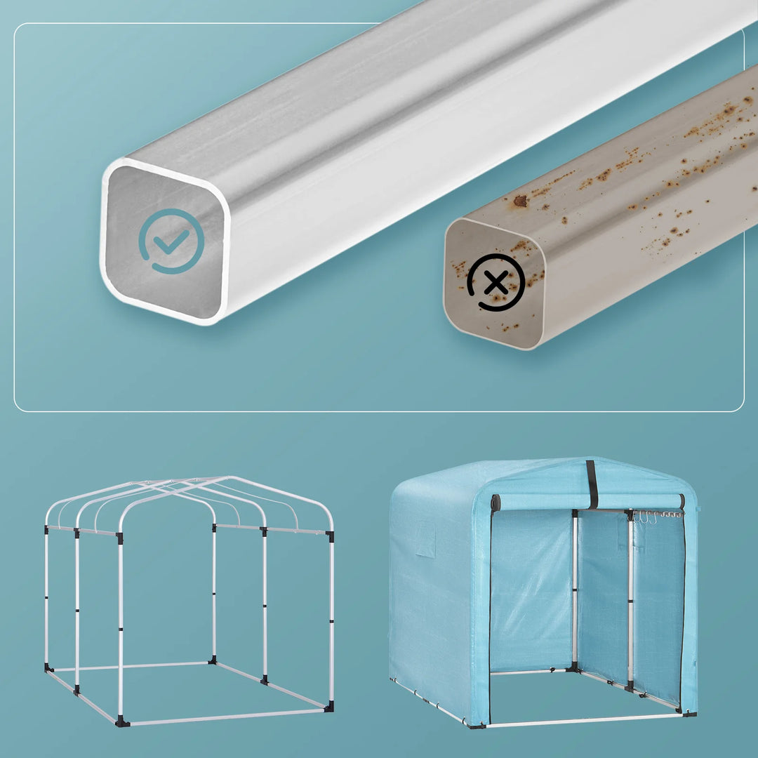 Robust og vejrbestandigt haveskur, lyseblå (159 x 219 x 165 cm)