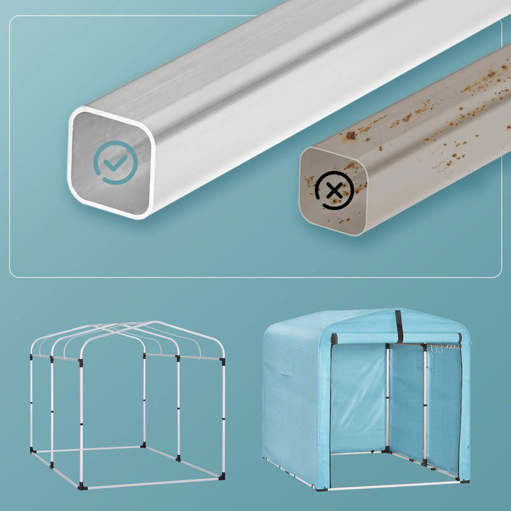 Robust og vejrbestandigt haveskur, lyseblå (159 x 219 x 165 cm)