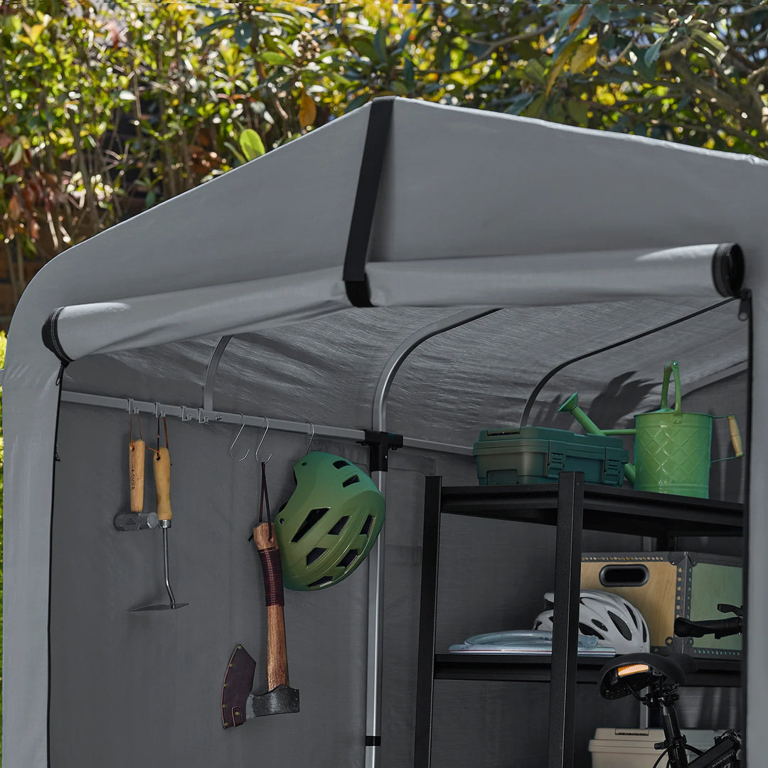 Robust og vejrbestandigt have- og cykelskur, grå (159 x 219 x 165 cm)