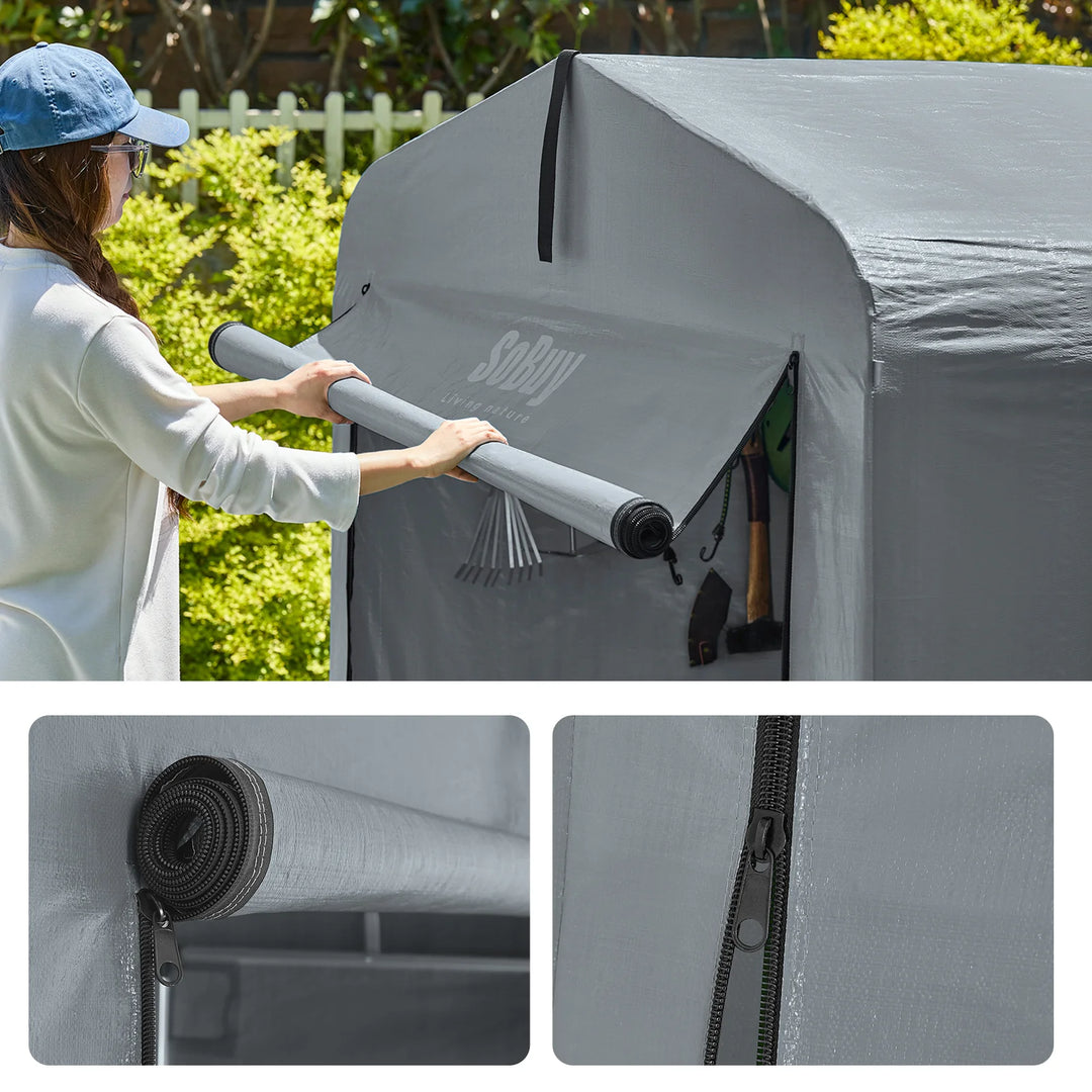 Robust og vejrbestandigt have- og cykelskur, grå (159 x 219 x 165 cm)