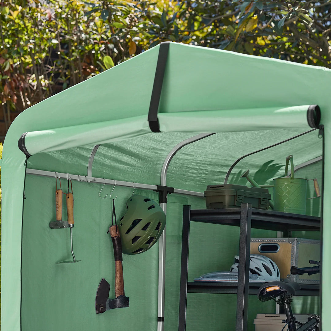 Robust og vejrbestandigt haveskur, grøn (159 x 219 x 165 cm)