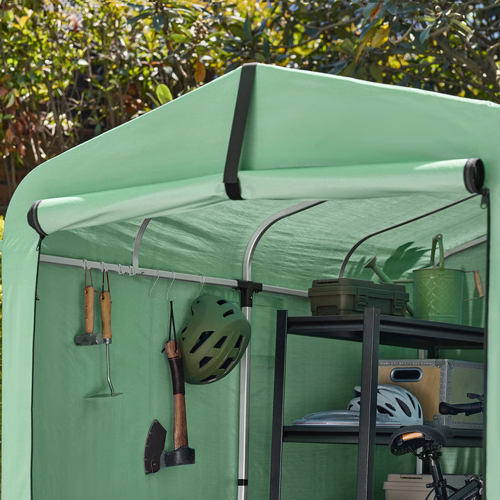 Robust og vejrbestandigt haveskur, grøn (159 x 219 x 165 cm)