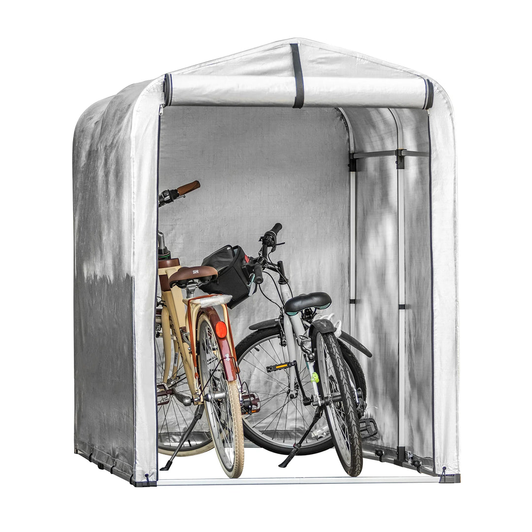 Mobilt redskabsskur – vandafvisende opbevaring til motorcykel, cykler og haveredskaber, sølv, 159 × 165 × 219 cm
