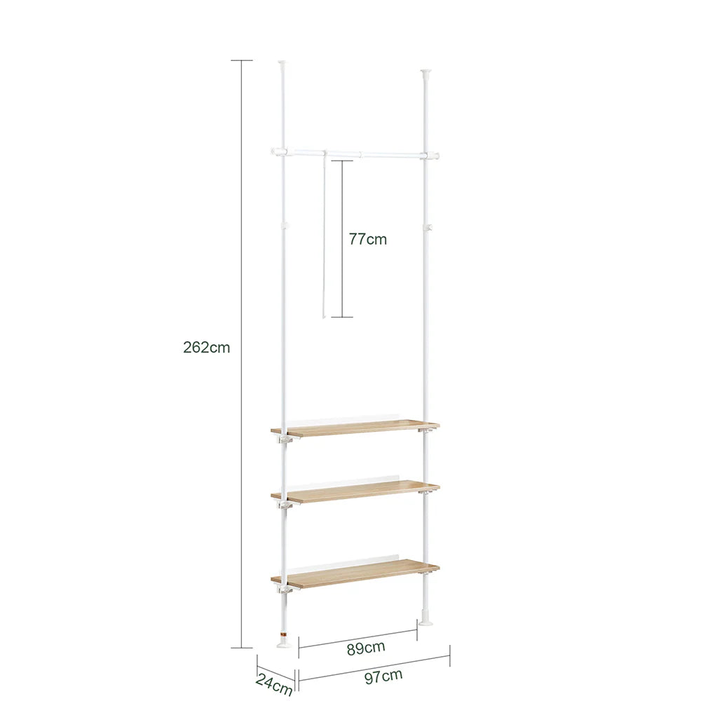 Teleskopisk garderobestativ, justerbar i højden, B97x H(193-262) cm, hvid