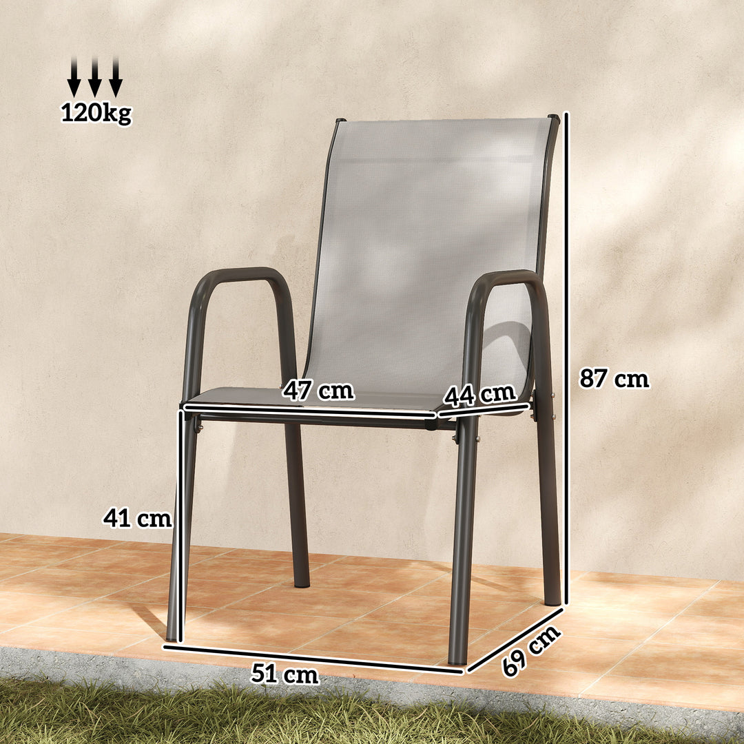 Sæt med 4 stabelbare havestole, terrassestole med åndbare rygge og armlæn, 120 kg lasteevne