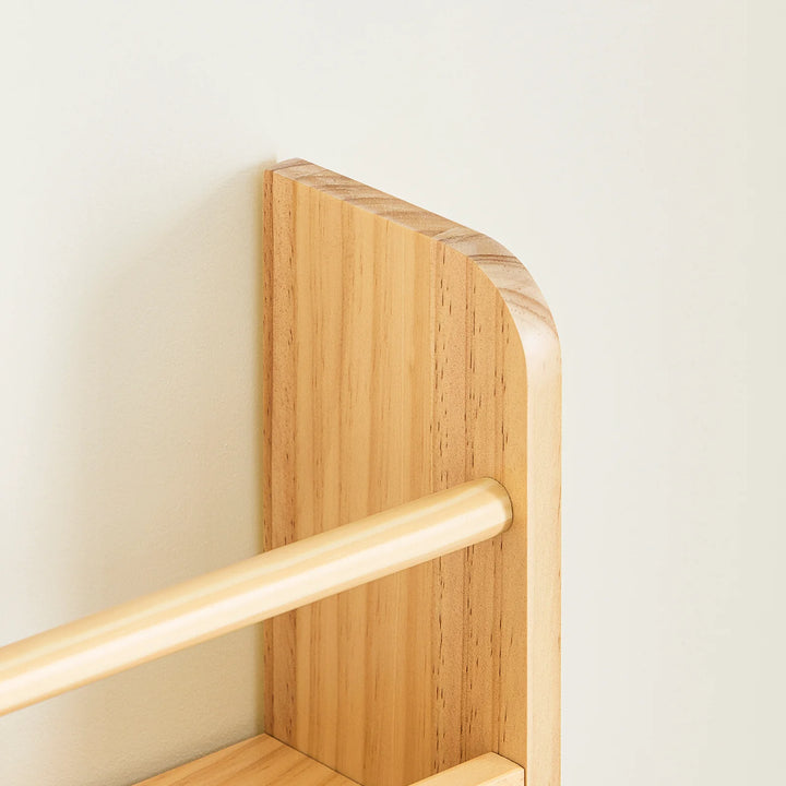 Børnebogreol i naturfarve – vægmonteret bog- og legetøjsreol med 4 niveauer (60 × 12 × 80 cm)