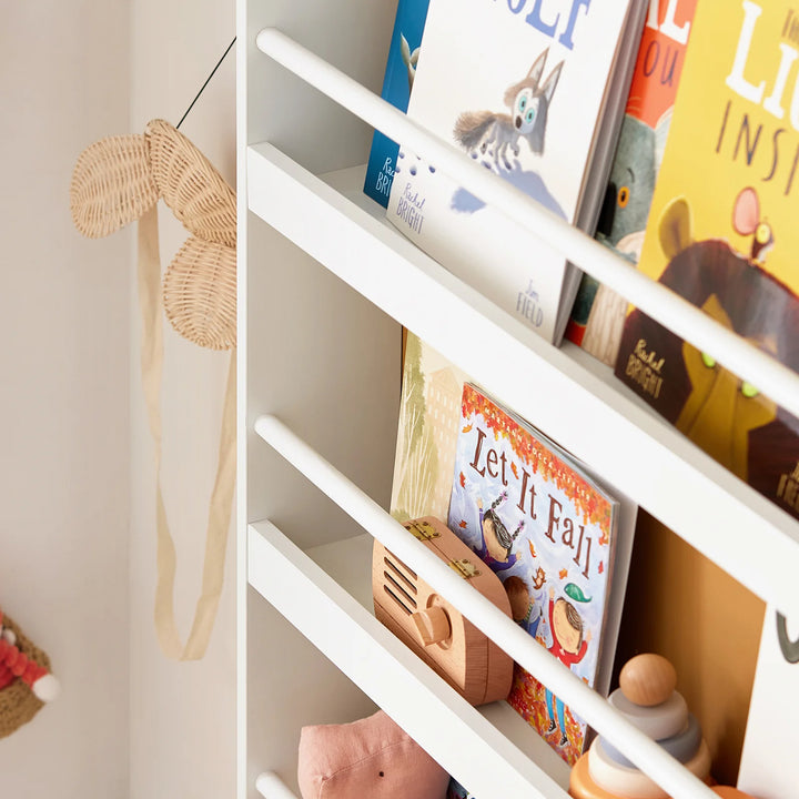 Reol til børnebøger, B80 x D12 x H118 cm, hvid