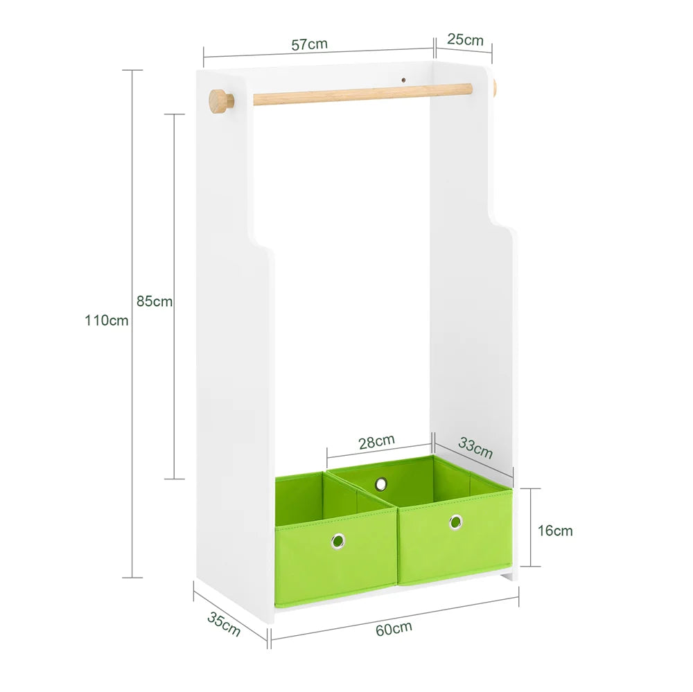 Hyggelig garderobestativ til børneværelset, L60xB35xH110cm, hvid og grøn