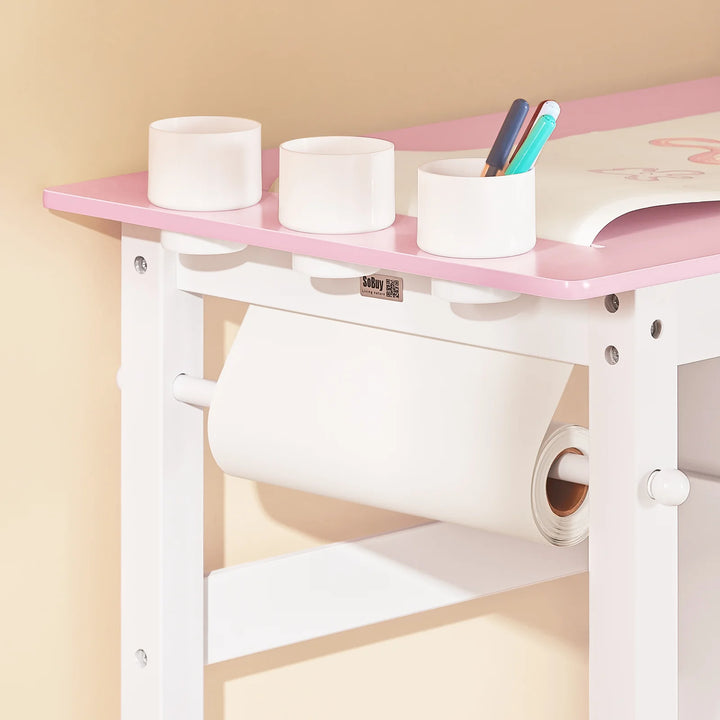 Kreativt bord- og stolesæt til børn med penneholdere og papirrulle