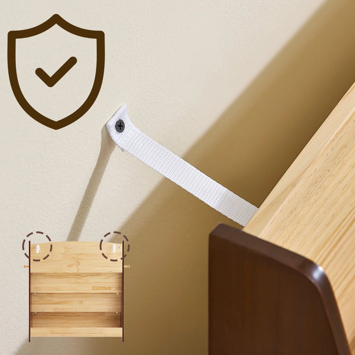 Montessori børnehylde med 4 opbevaringsrum og 2 kroge til legetøj – natur, 91 x 89 x 30 cm