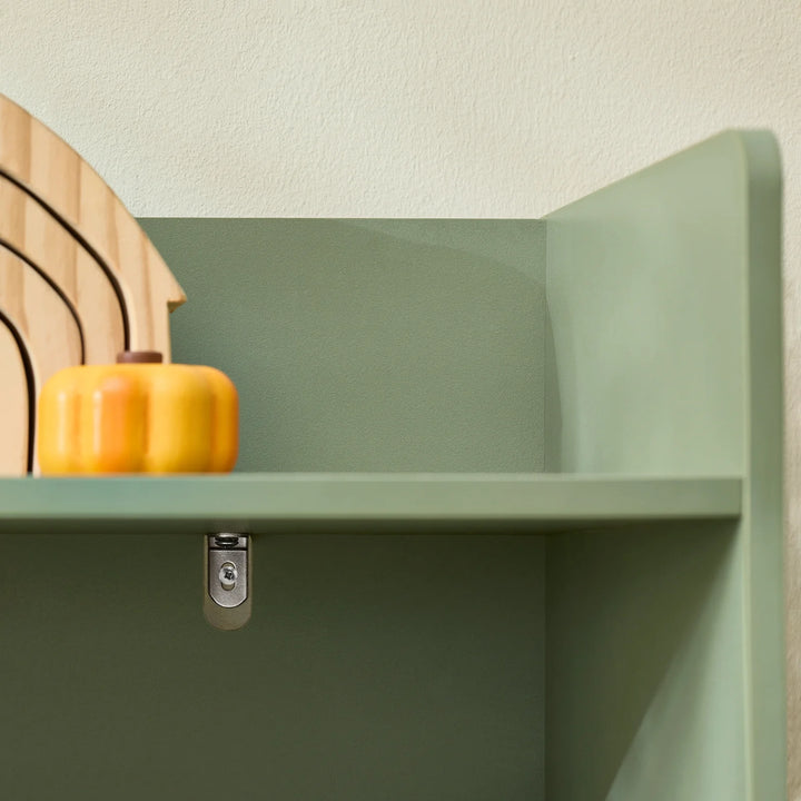 Montessori børnehylde med 5 åbne rum til legetøjsopbevaring – grøn, 80 x 104 x 34 cm