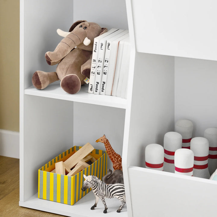 Montessori børnebibliotek med 5 åbne hylder til legetøjsopbevaring – hvid, 80 x 104 x 34 cm