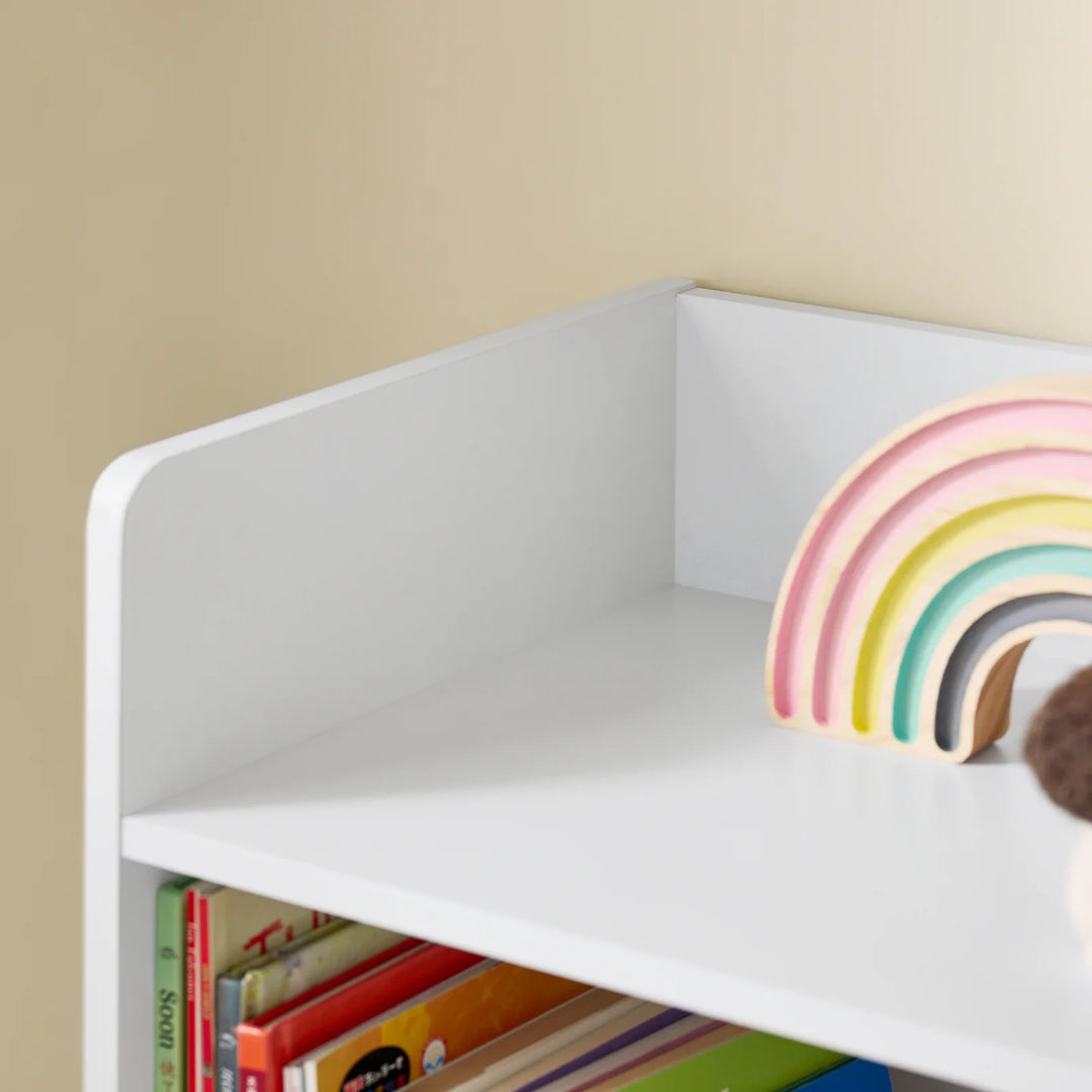 Montessori børnebibliotek med 5 åbne hylder til legetøjsopbevaring – hvid, 80 x 104 x 34 cm