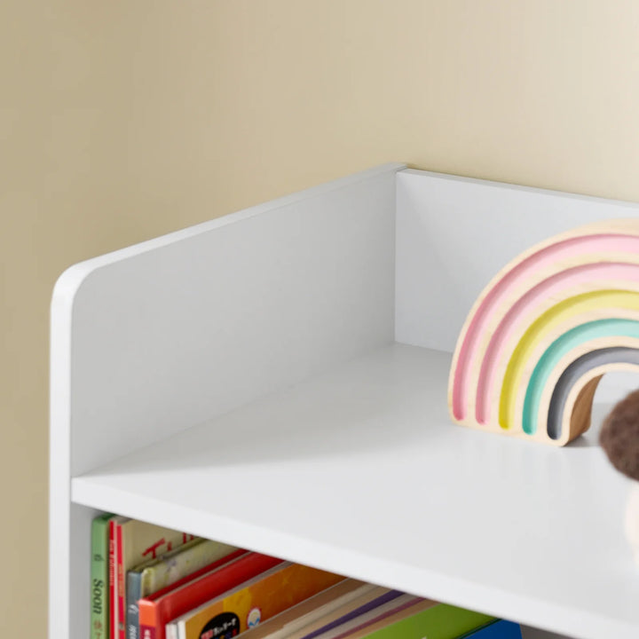 Montessori børnebibliotek med 5 åbne hylder til legetøjsopbevaring – hvid, 80 x 104 x 34 cm