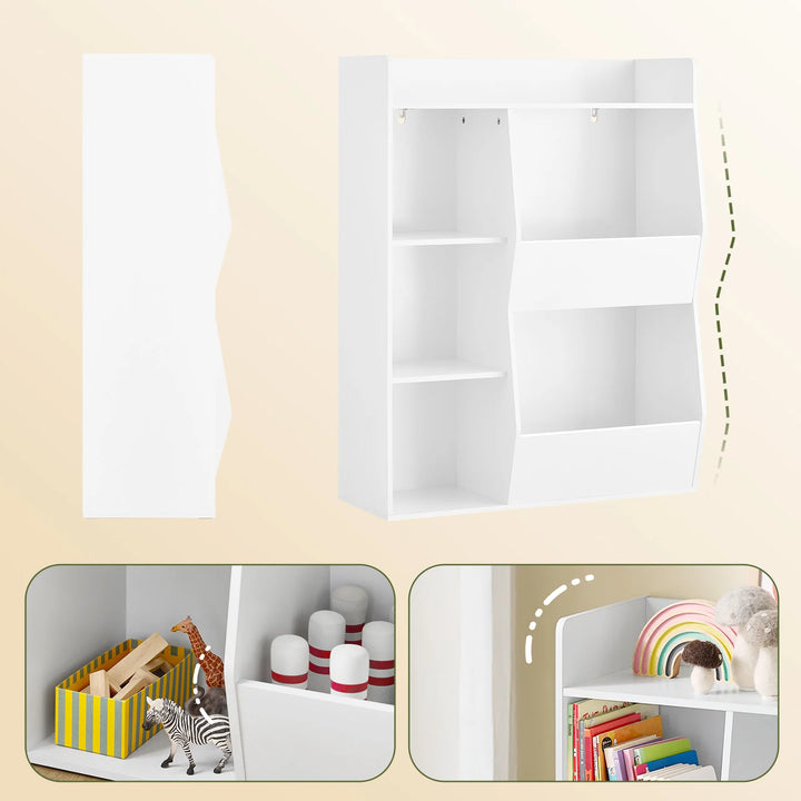 Montessori børnebibliotek med 5 åbne hylder til legetøjsopbevaring – hvid, 80 x 104 x 34 cm