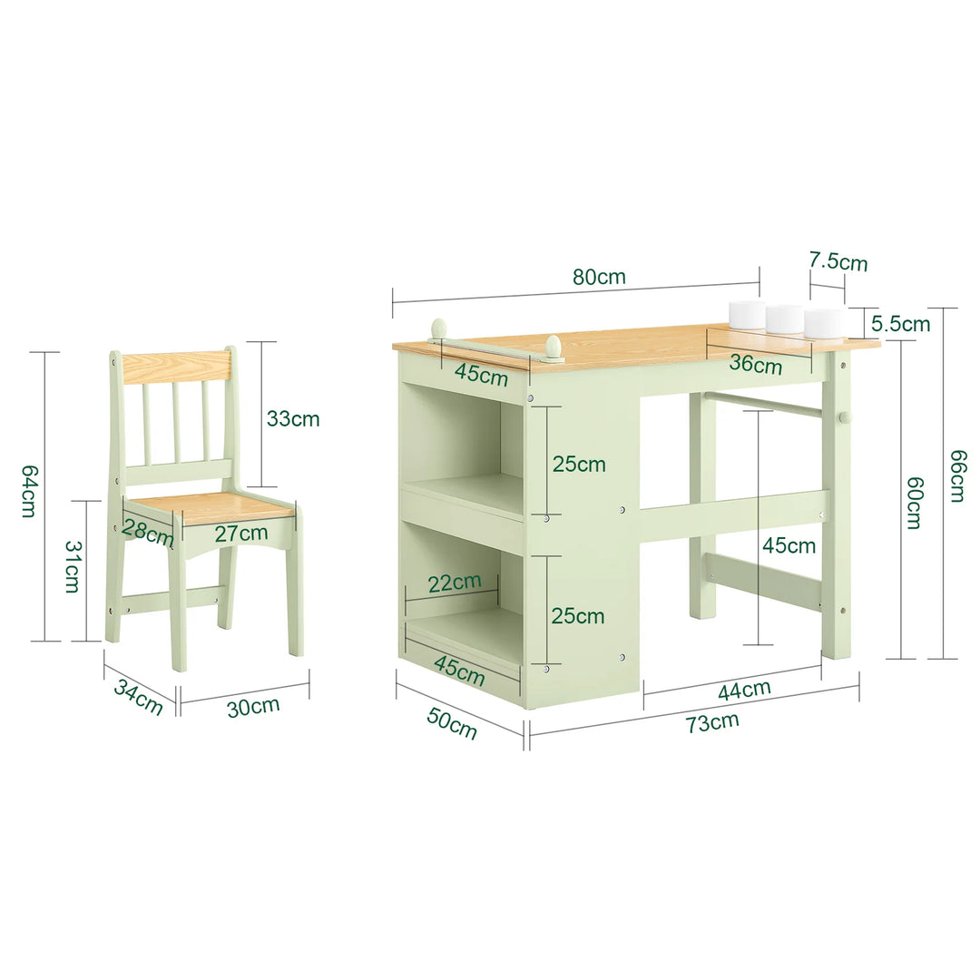 Børnebord og stol sæt med papirrulleholder – grøn, 80 x 66 x 50 cm