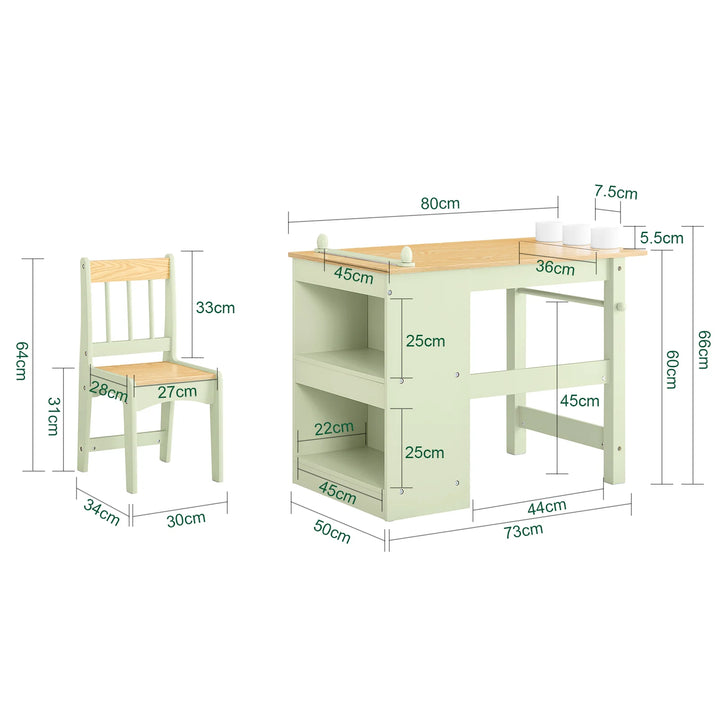 Børnebord og stol sæt med papirrulleholder – grøn, 80 x 66 x 50 cm