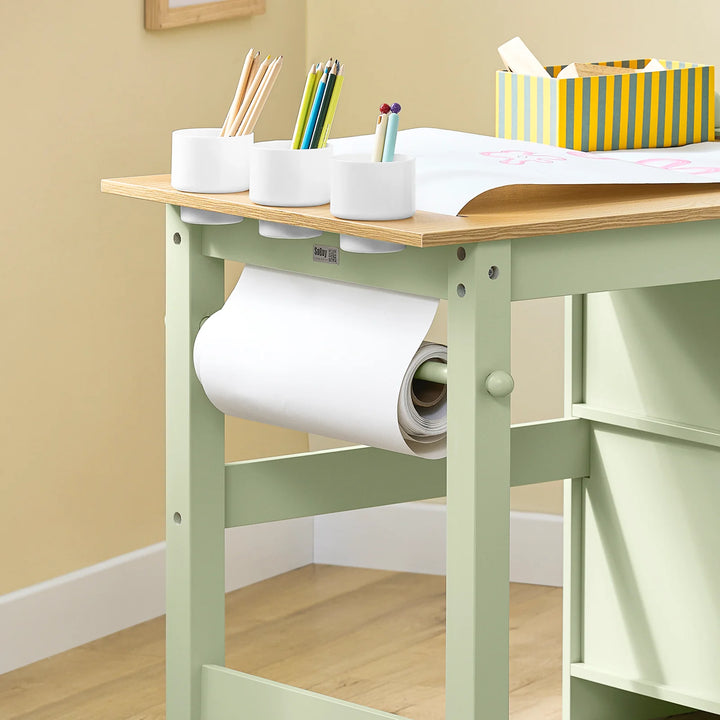 Børnebord og stol sæt med papirrulleholder – grøn, 80 x 66 x 50 cm