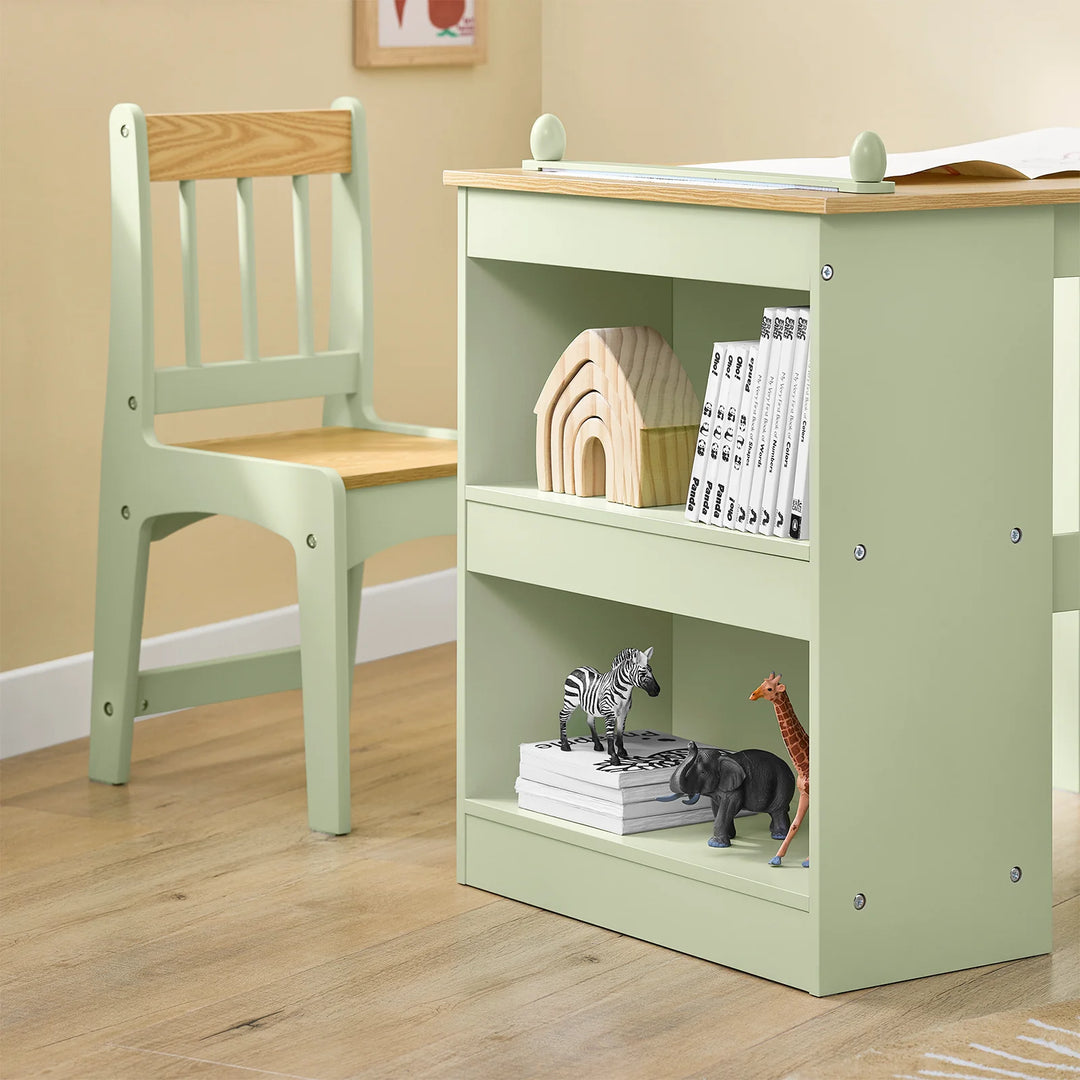 Børnebord og stol sæt med papirrulleholder – grøn, 80 x 66 x 50 cm