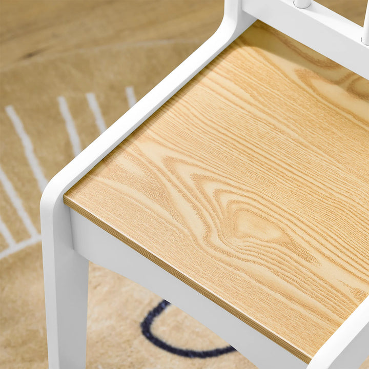 Børnebord og stol sæt med opbevaringshylder og papirrulleholder – hvid og naturel, 80x50x66 cm