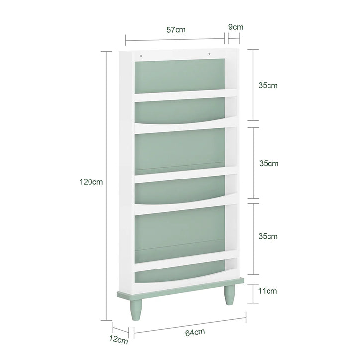 Vægmonteret børnebogshylde, B12xL60xH120 cm, grøn