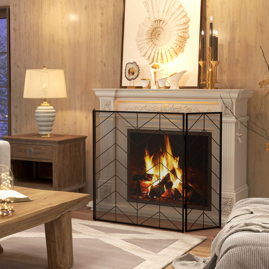 Gnistbeskyttelse til pejse, elegant gnistfanger, foldbar, belagt, sort, 135 x 85 cm