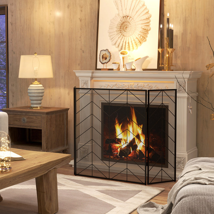 Gnistbeskyttelse til pejse, elegant gnistfanger, foldbar, belagt, sort, 135 x 85 cm