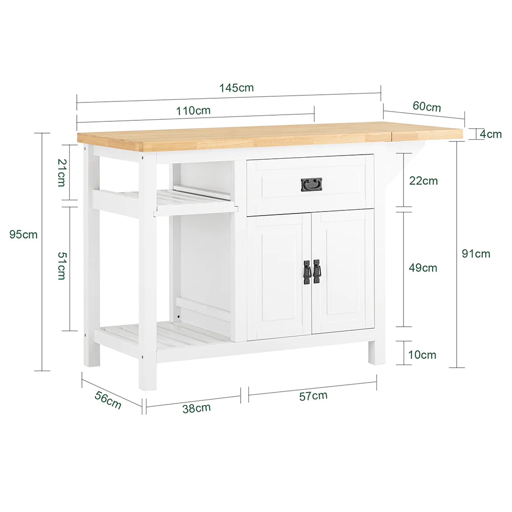 Køkkenø med udtrækkelig bordplade, hvid