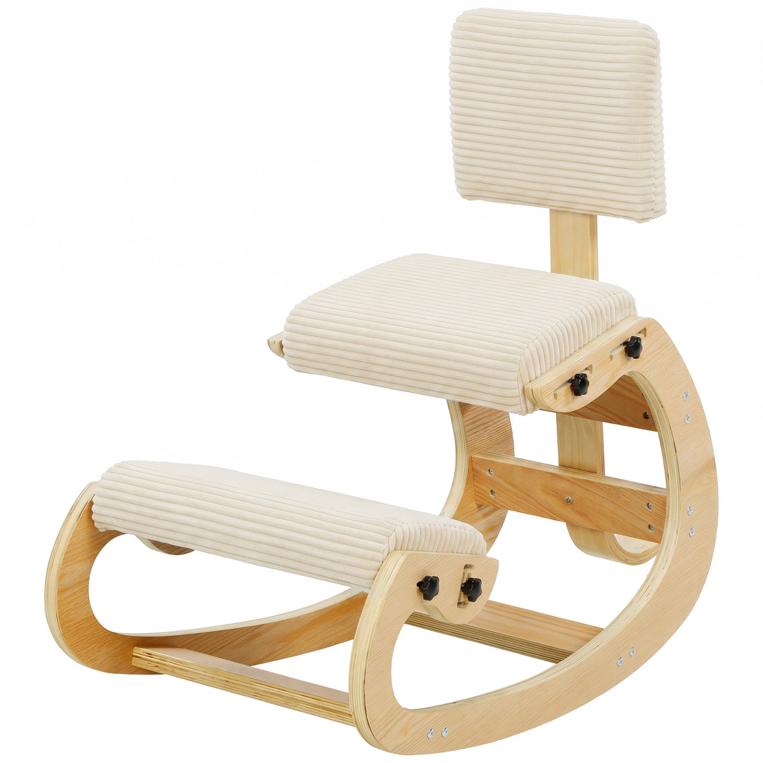 Ergonomisk knælestol med ryglæn, corduroy-look, cremehvid
