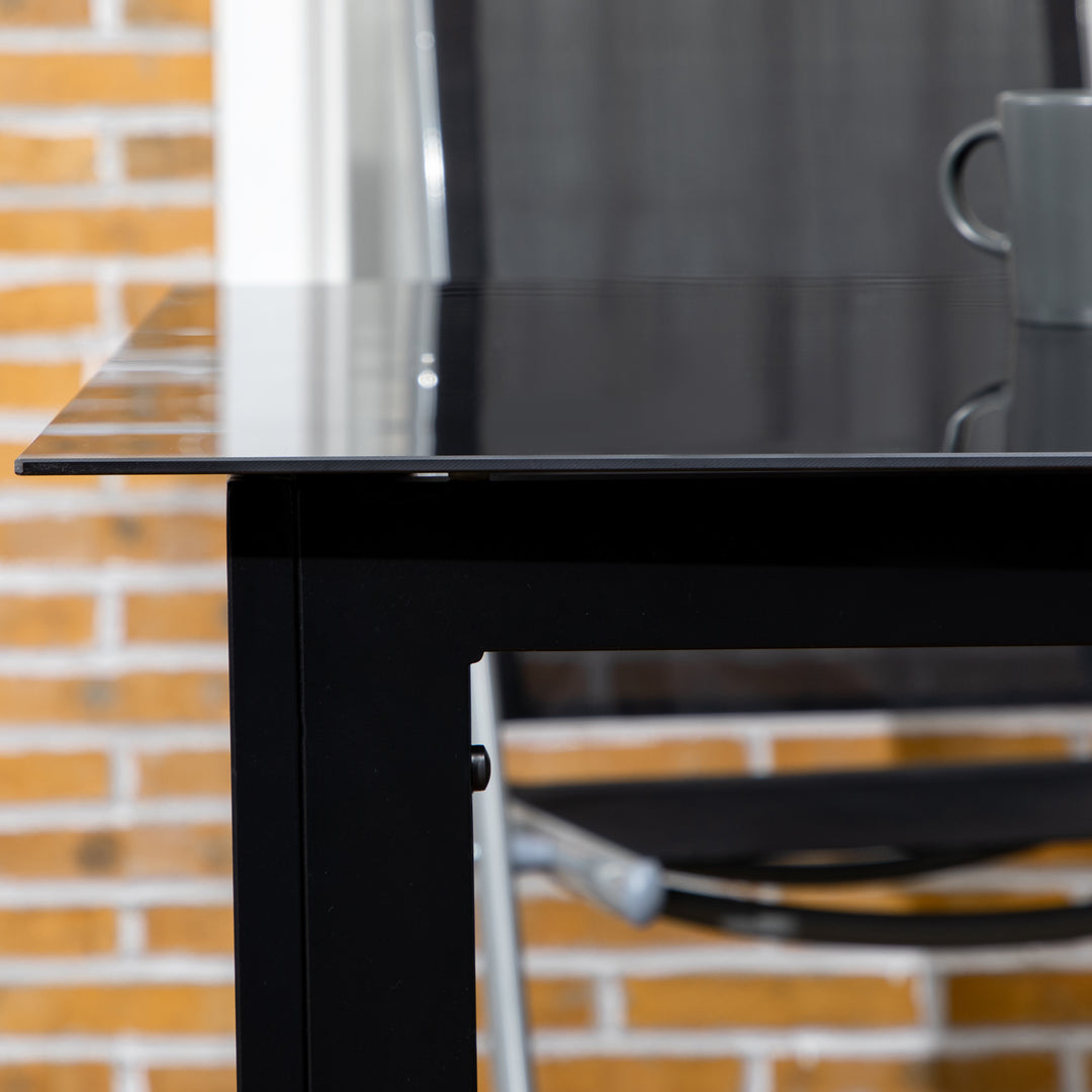 Havebord til 6 personer, vejrbestandigt, hærdet glas, terrassebord, 150 cm x 90 cm x 74 cm, sort