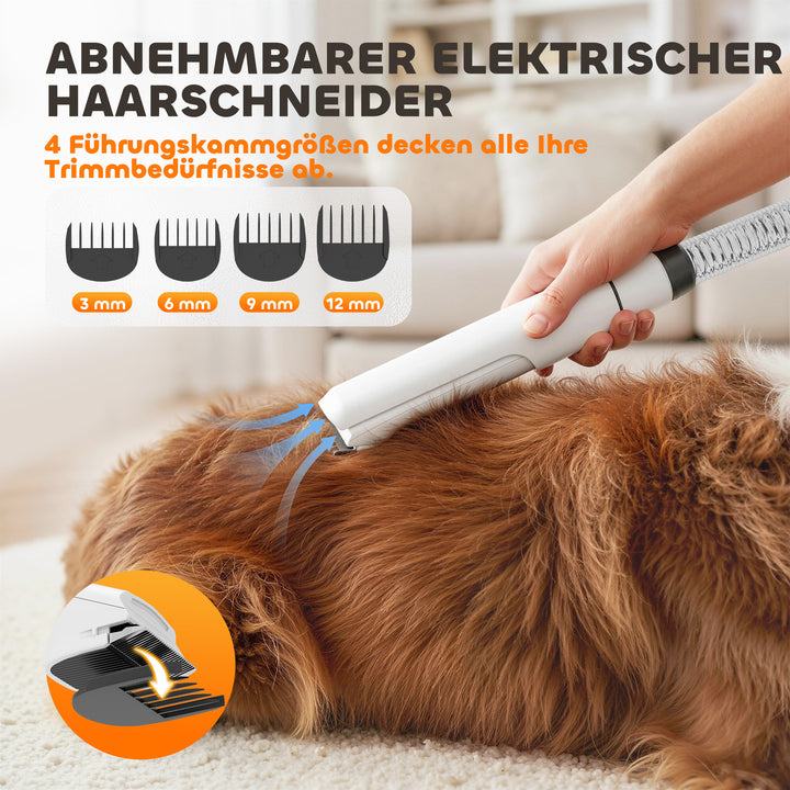 Hundeklipper med støvsuger, støjsvag hundehårklipper, hvid