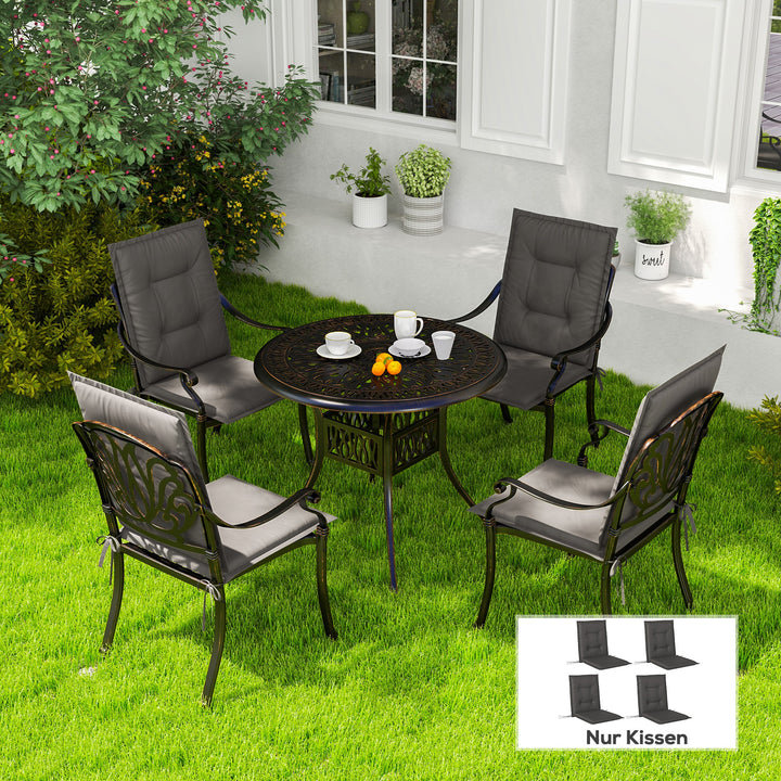 Sæt med 4 siddehynder 108 x 50 x 5 cm stolehynder med bånd, udendørs siddehynde mørkegrå