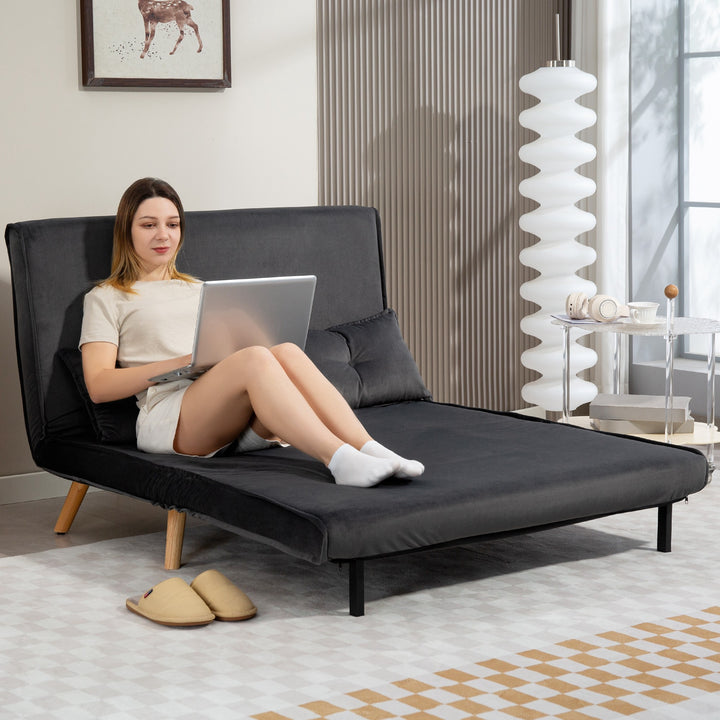 2-personers sovesofa, kan laves om til seng, justerbar ryglæn, stofbetræk, metalstel, grå