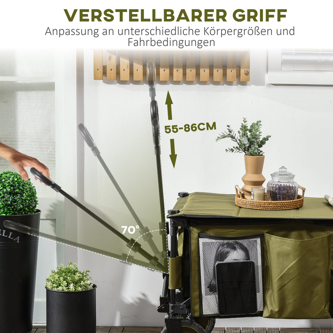 Foldbar sækkevogn, 5 sidelommer, justerbart håndtag, lasteevne op til 120 kg, stål, 108 x 55 x 93 cm, grøn