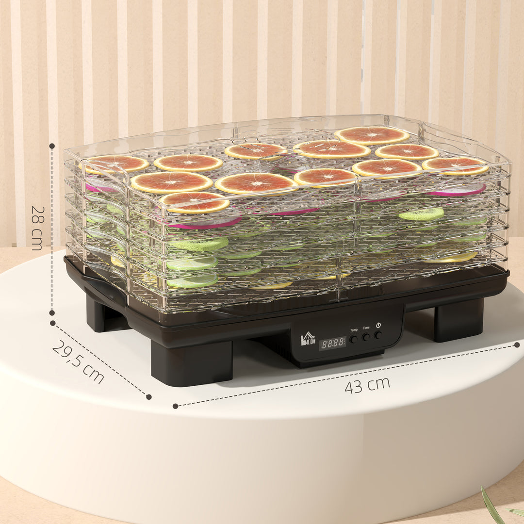 Dehydrator, 6 niveauer, varmluftcirkulation, 40-70°c, 43 x 29,5 x 28 cm, sort