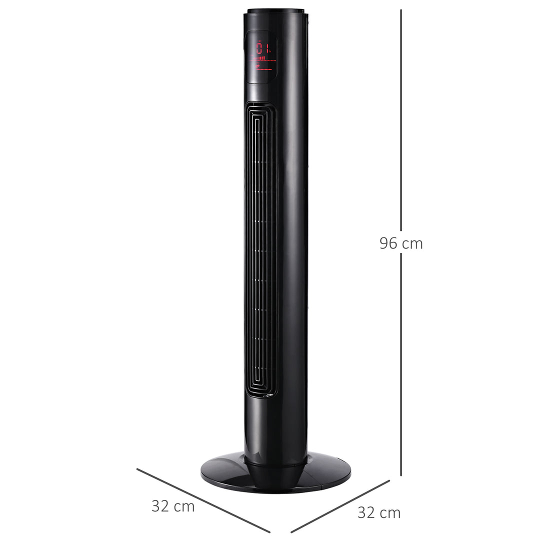 70° oscillerende tårnventilator med fjernbetjening, 3 tilstande, 3 hastigheder, timer, 32 x 32 x 96 cm, sort