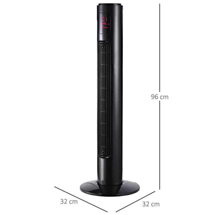 70° oscillerende tårnventilator med fjernbetjening, 3 tilstande, 3 hastigheder, timer, 32 x 32 x 96 cm, sort