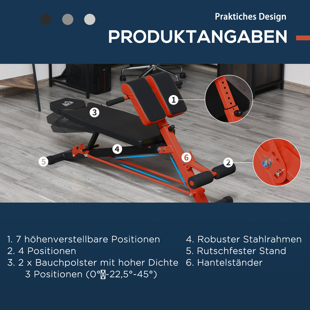 Vægtbænk fitnessbænk skråbænk multifunktionel mavetræner justerbar stål sort 64 x 146 x 73,5-85 cm