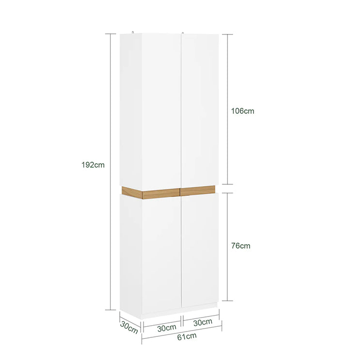 Garderobeskab i minimalistisk, skandinavisk stil, L61xB30xH192 cm, hvid