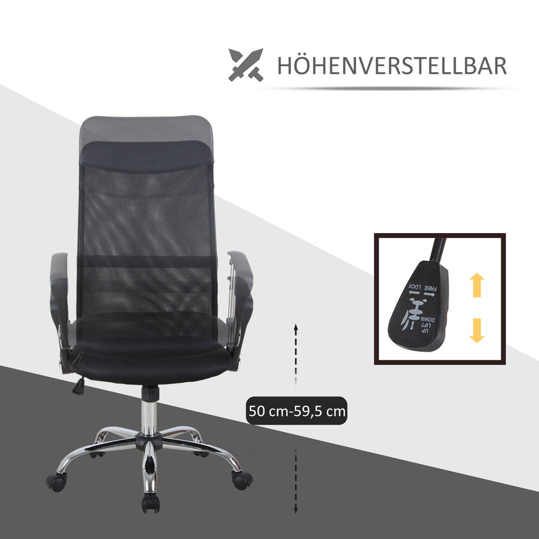 Ergonomisk kontorstol, gamingstol, drejestol med vippefunktion, højdejusterbar skrivebordsstol, skum, net, sort, 63 x 65 x 109-119 cm
