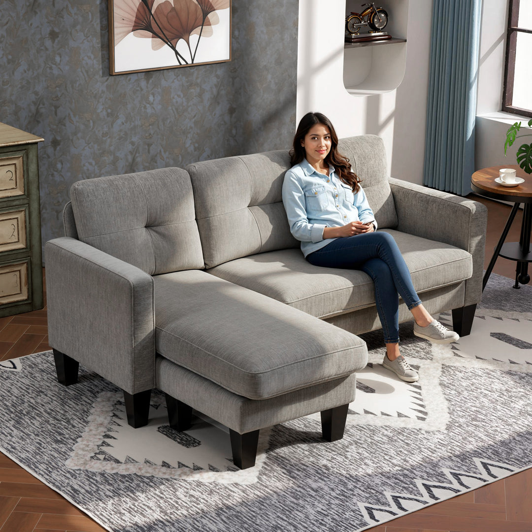Hjørnesofa, hjørnesofa med vendbar chaiselong, L-formet sofa, polstring i linnedlook, 186 x 130 x 84 cm, brun