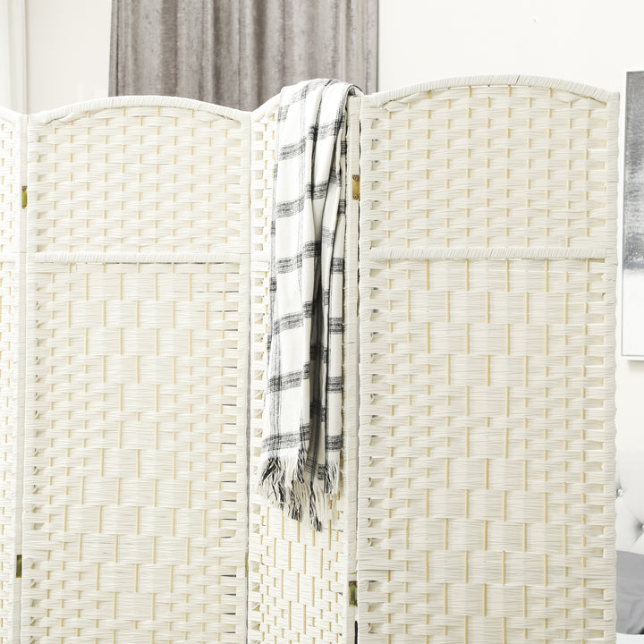 Rumdeler, 4-panels foldbar skillevæg, vævet mønster, fyrretræ, hvid